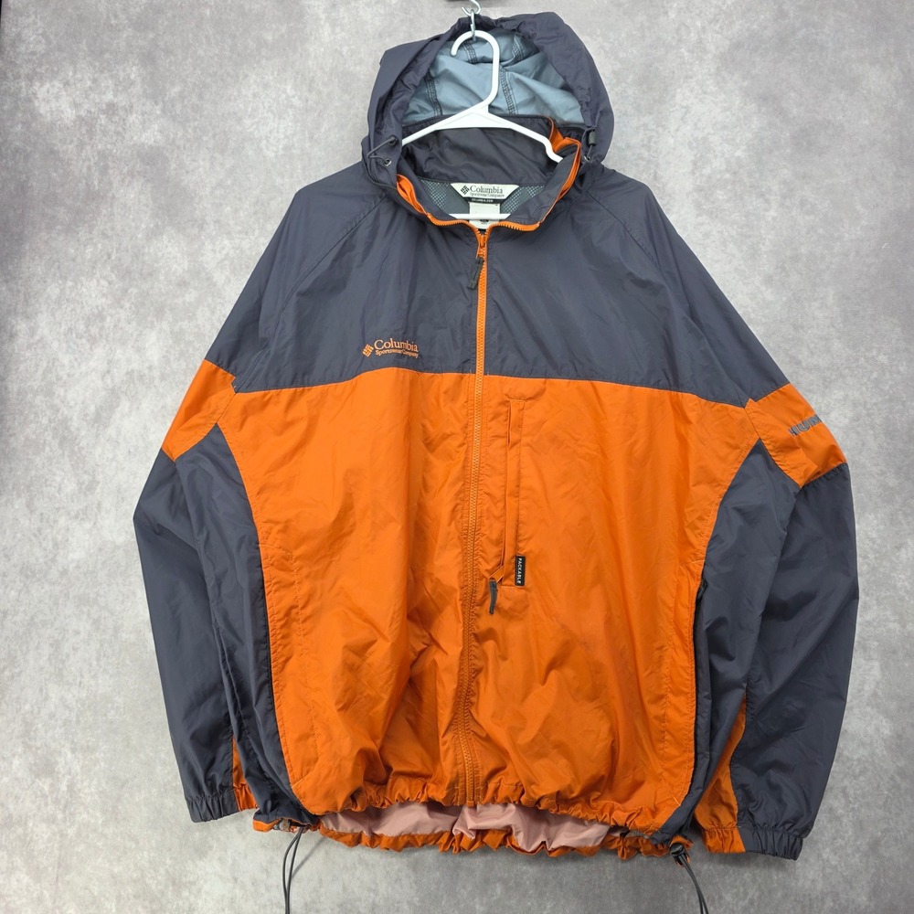 Columbia Hummer Packable Windbreaker Jacket Mens XXL Orange Gray Hooded Raincoat